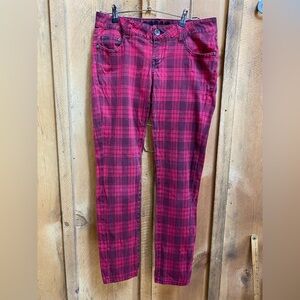 Truce Jeans Red & Black Plaid Skinny Pants Juniors Size 9 Tartan‎ Grunge Y2K